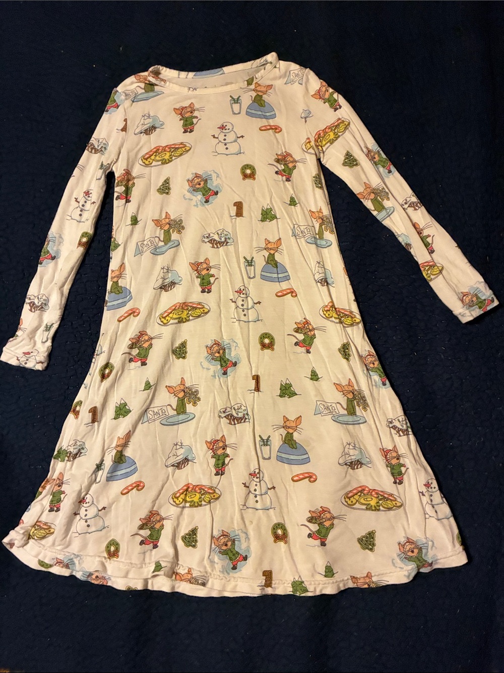 Bellabu bear Girls white Holiday Print Long-Sleeve Nightgown